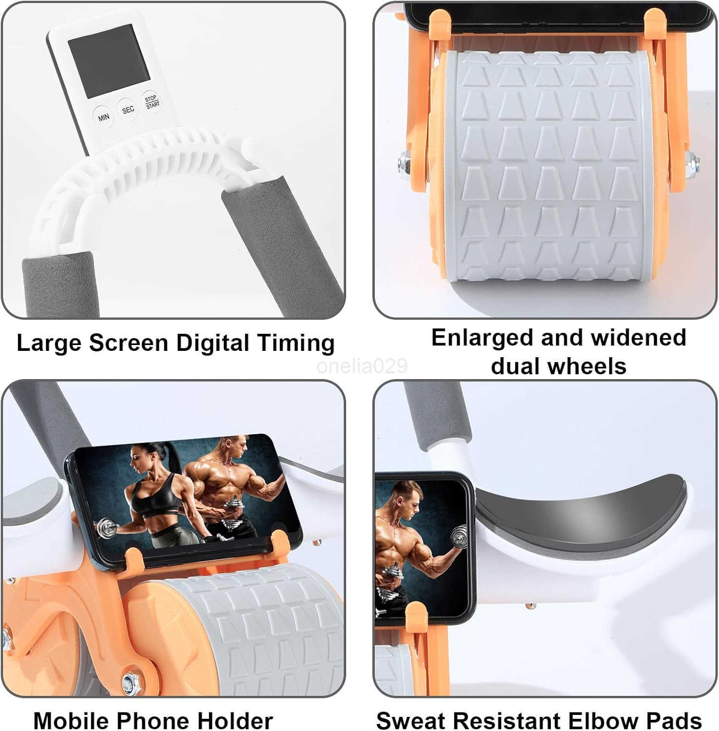 2025 New Ab Roller Wheel with Knee Mat Timer Automatic Rebound Abdominal Wheel Ab Abdominal Exercise Roller with Elbow Support Abs Workout Equipment A