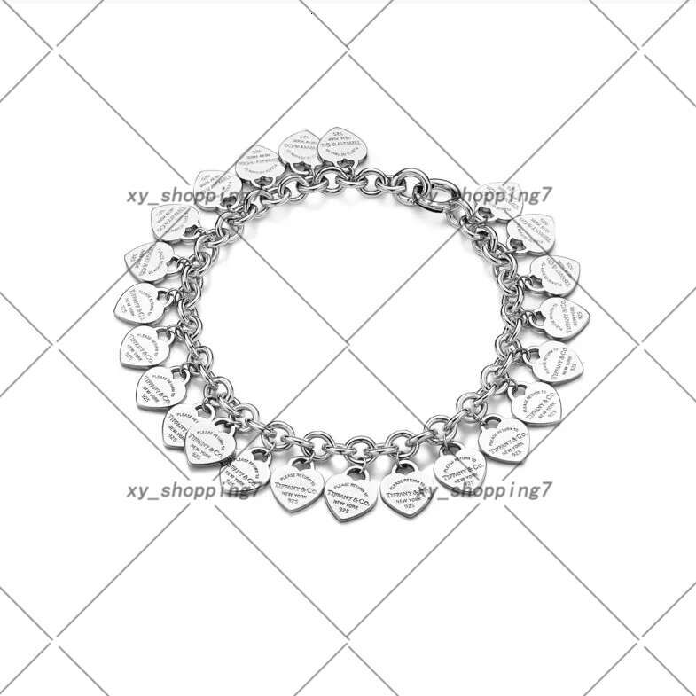 Sterling Sier Multi-heart Tag Heart Charm Bracelet Jewelry Gift For Women 1