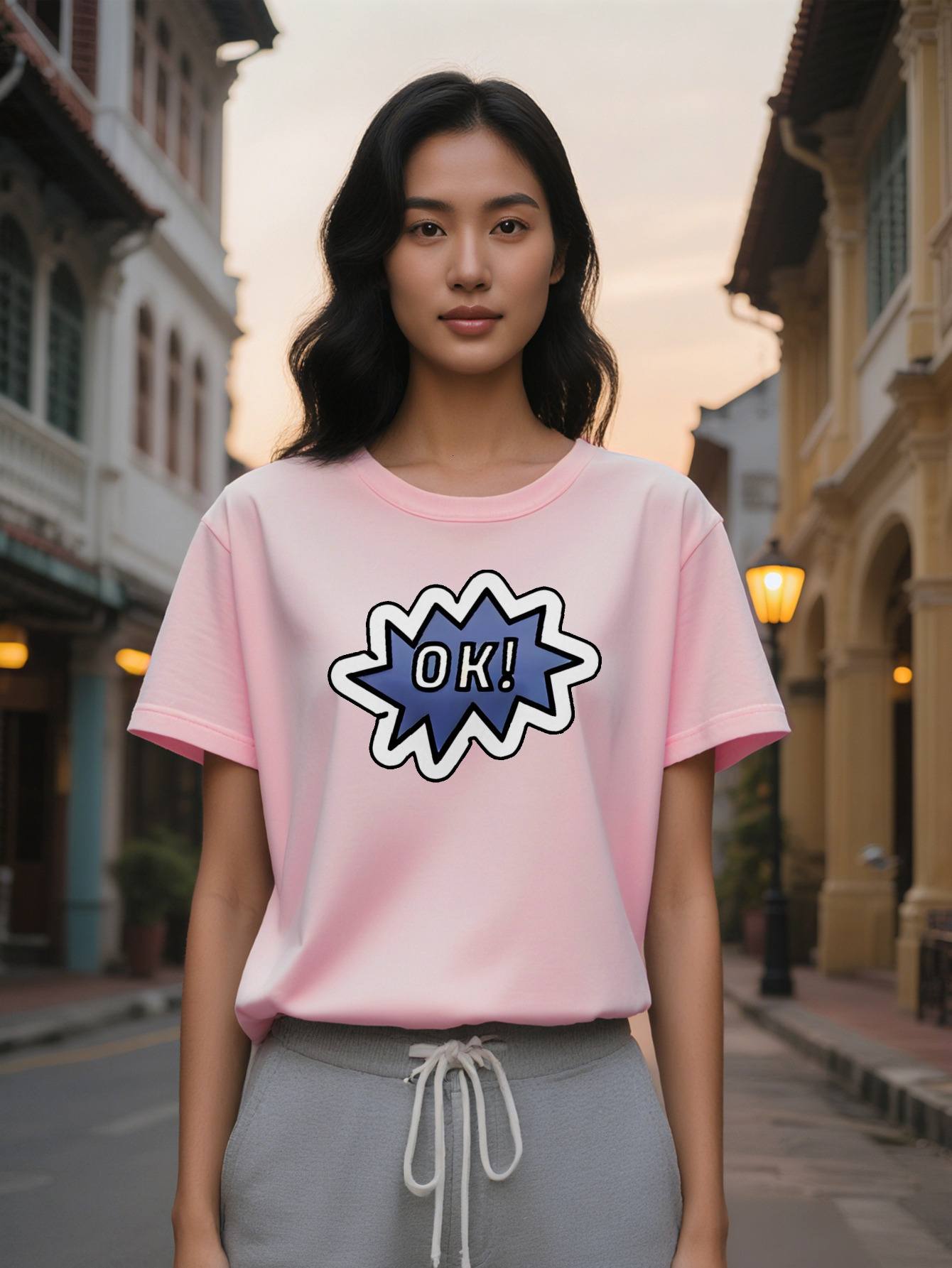 Casual Versatile Round Neck T-Shirt with Deep Blue Star Pattern Is Great Print Design, Perfect as a Gift for Women