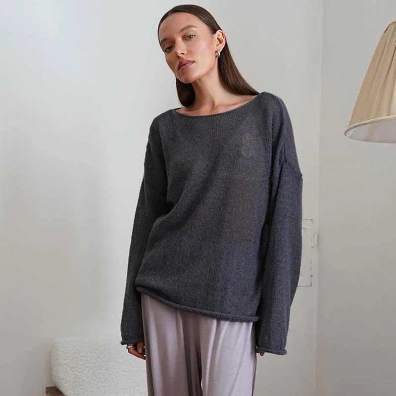 MSCSZ Red Long Sleeve Oversized Sweater Women Transparent Knitted Sweater 2025 Spring Fall Cozy Sweaters Pullover Tops M250904