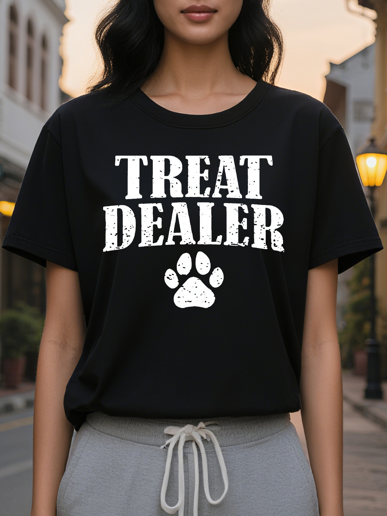 Women S Casual Crew Neck Tank Top Treat Dealer Paw Print Cotton Rayon Spandex Knit Fabric All Seasons
