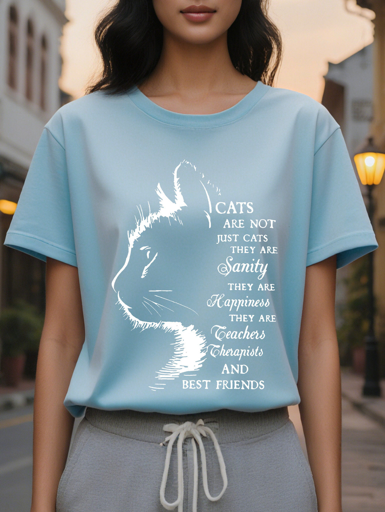 Cat Lovers Women's Pattern T-shirt Black Crew Neck Short Sleeve Top Printed with the Slogan 'Cat is Not Only a Pet'