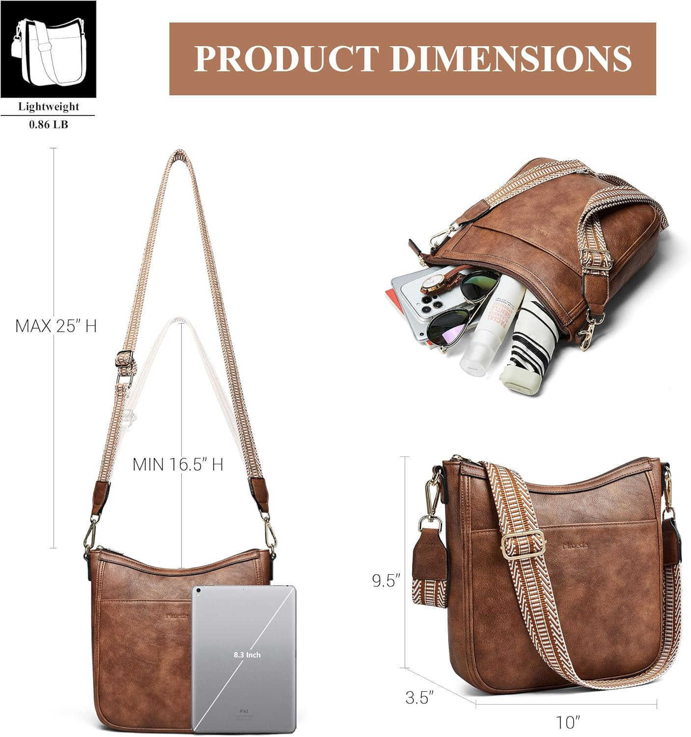 Crossbody Bags for Women Vegan Leather Hobo Purses Travel Shoulder Handbags with Detachable Wide Guitar Strap M250904