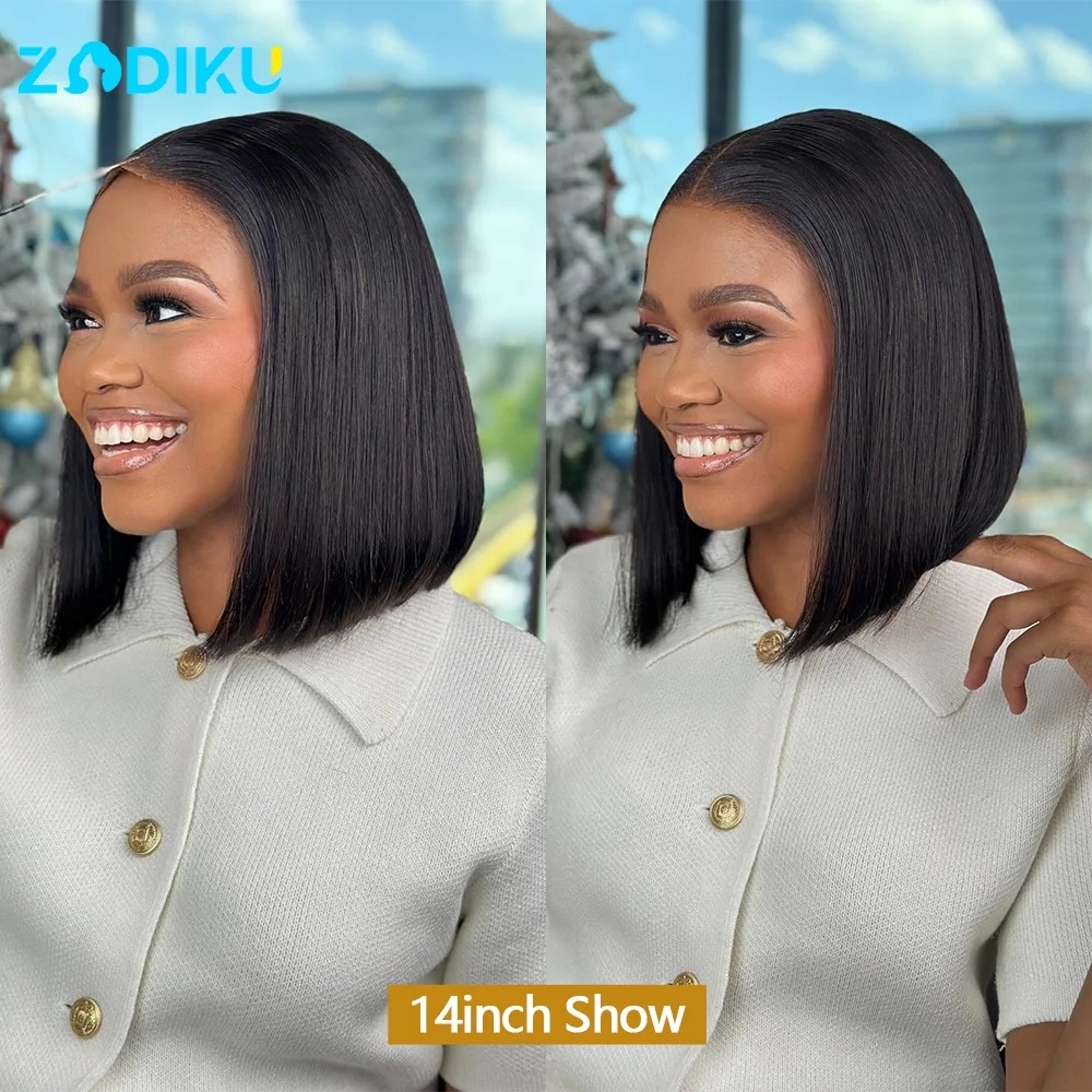 Short Bob Wig Transparent Lace Frontal Wigs Straight Bob Wig Human Hair 100% Pre Plucked Gluelesss 13x4 HD Lace Front Wigs for Black Women