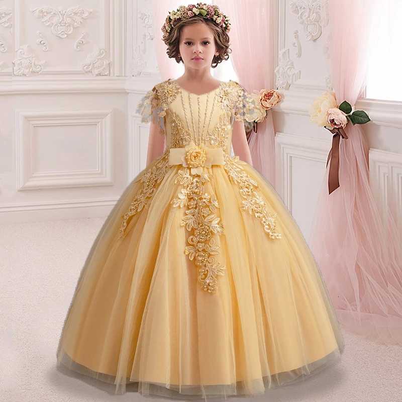 Flower Girl White Fluffy Childrens Wedding Dress Long Lace Party Evening Dress Elegant Girl 4-12 Years Old Childrens Clothing Z250904
