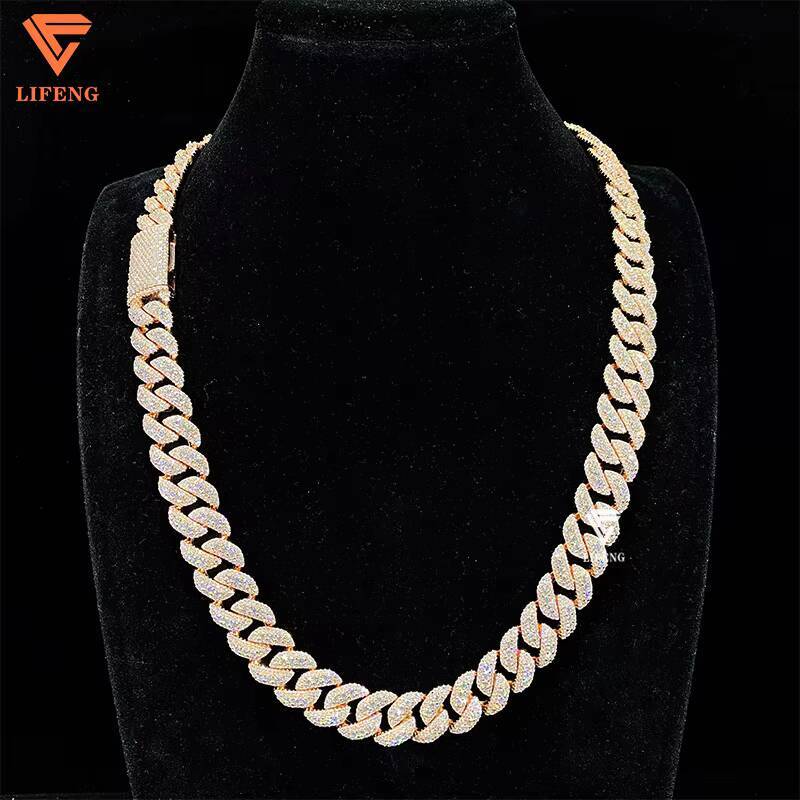 New Arrivals Hip Hop Rapper Necklace Gold Plated 925Silver Iced Out Vvs Moissanite Miami Raised Cuban Link Chain Diamond Handset