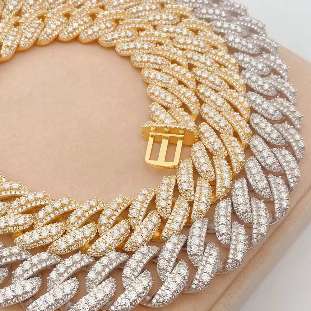 Custom Two Tone 20mm Moissanite Cuban Necklace Two Tone Sterling Silver Jewelry