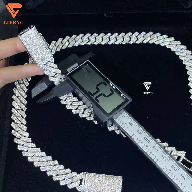 14mm 2Row Custom Letter Clasp Iced Out VVS Moissanite Cuban Link Chain Necklace Hip Hop Jewelry 925 Sterling Silver Cuban Chain