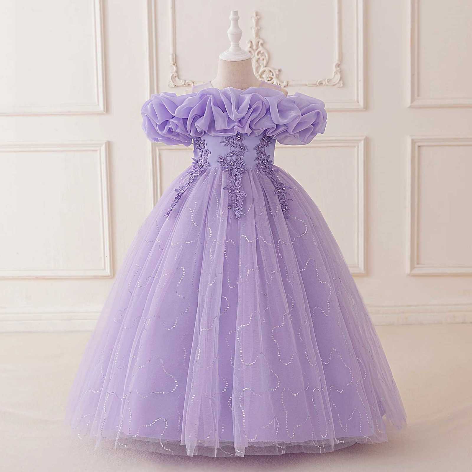 Elegant Flower Bridesmaid Girl Dresses Bow Birthday Party Princess Dress Girls Formal Tulle Wedding Graduation Evening Prom Gown Z250904