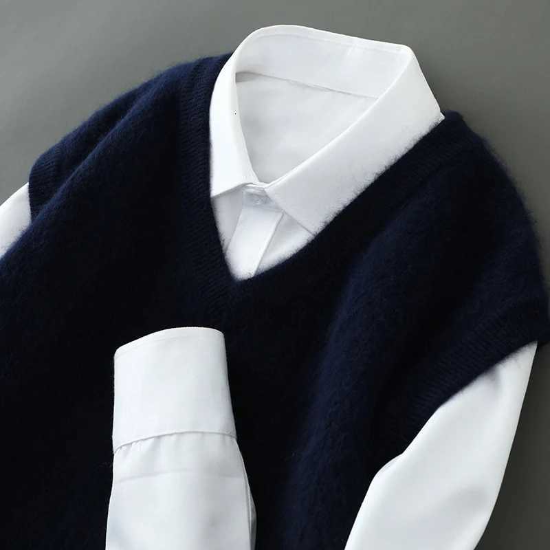 New Arrival Spring and Autumn Pure Mink Cashmere Sweater Mens Vneck Knitted Sleeveless Head Vest with Warm Tank Top Size S3XLXJ250904
