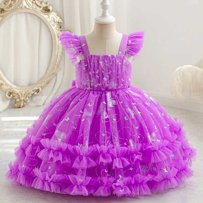 Fashion Kids Dresses For Girls Lace Mesh Short Sleeve Party Dress For Kids Girl Summer Princess Birthday Dresses 0-5 Years Z250904