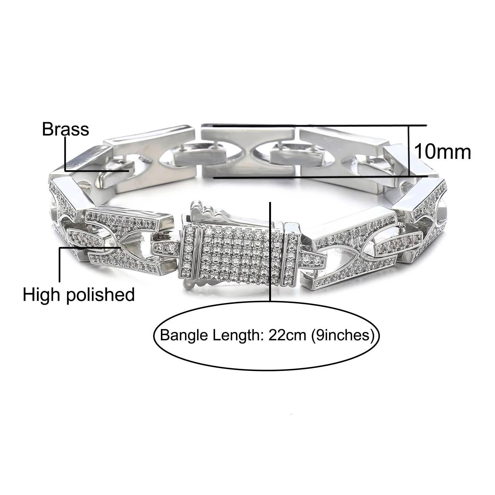 DE 10mm Iced Gold Plated Square Bracelet for Men Women HipHop Punk Diamond Cuban Chain Link Rapper Jewelry Zircon Stones Gift