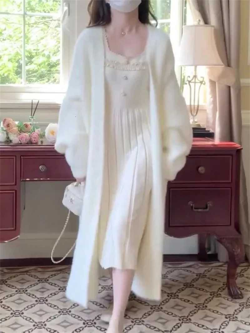 White Gentle Mink Fur Sweater Knitted Cardigan Womens Autumn Winter New Loose Versatile mid to long Lazy Milk fufu Jacket M250904