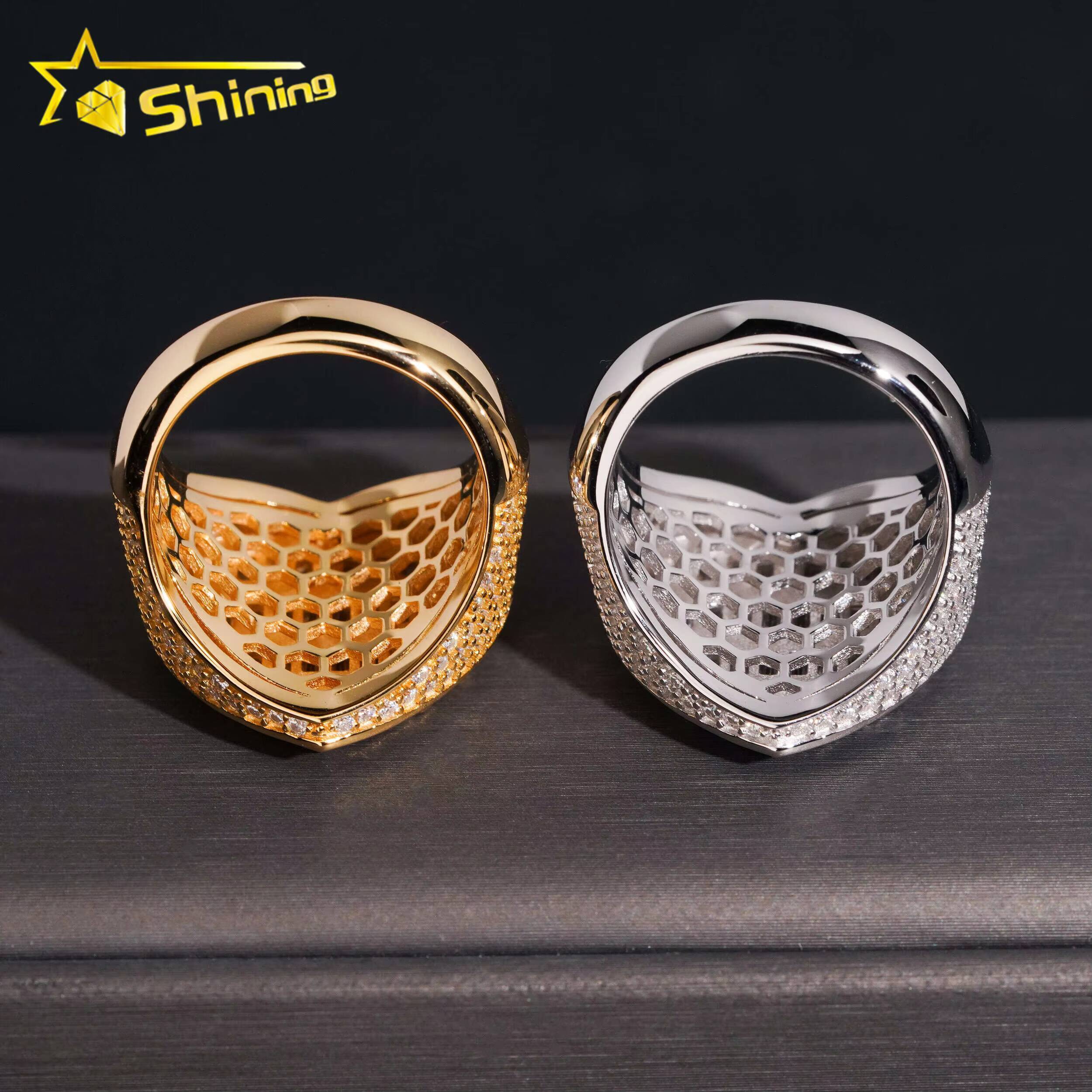 Heart Shape Baguette Moissanite 925 Sterling Silver Gold Plated Hip Hop Iced Out Cross Mens Rings