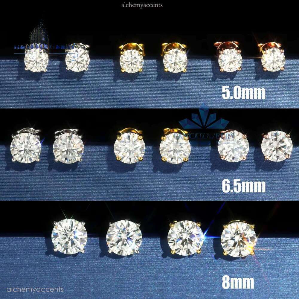 Jewelry Classic 8mm 2CT Mossanite Screw Back Sterling Sier VVS Dia Moissanite Stud Earrings for Women