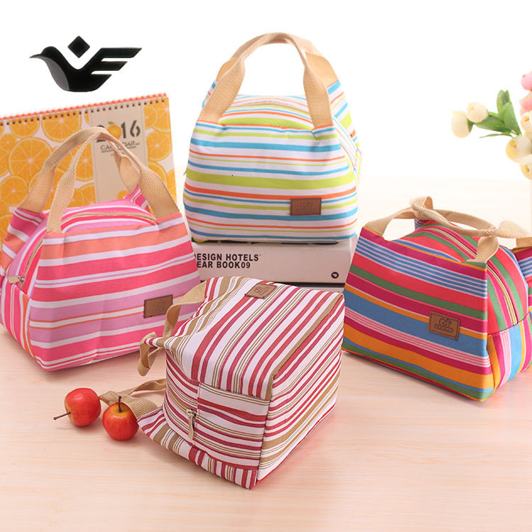 Feiyan Free Shipping New Designer Bag Luxury Shopping Bag New Canvas Lunch Bag Insulated Cooler Bag Picnic Bag Lunch Bag Striped Zipper Lunch Box Bag 