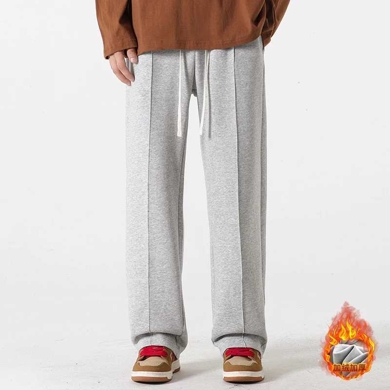 DUKEEN Sweatpants Men Autum and Winter Padding Pants for Men Fleece Trousers Loose Solid Color Full Length Straight Legged PantsXJ250904