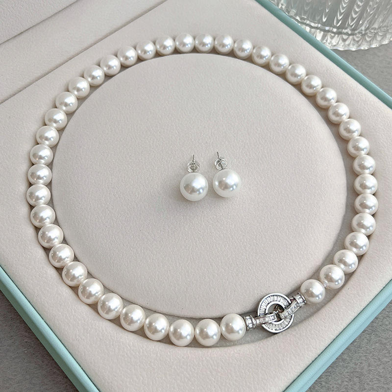 019978 Elegant Pearl Necklace Set Womens Cubic Zirconia Party Engagement Wedding Jewelry Set Dress Set Fashion Accessories 241031