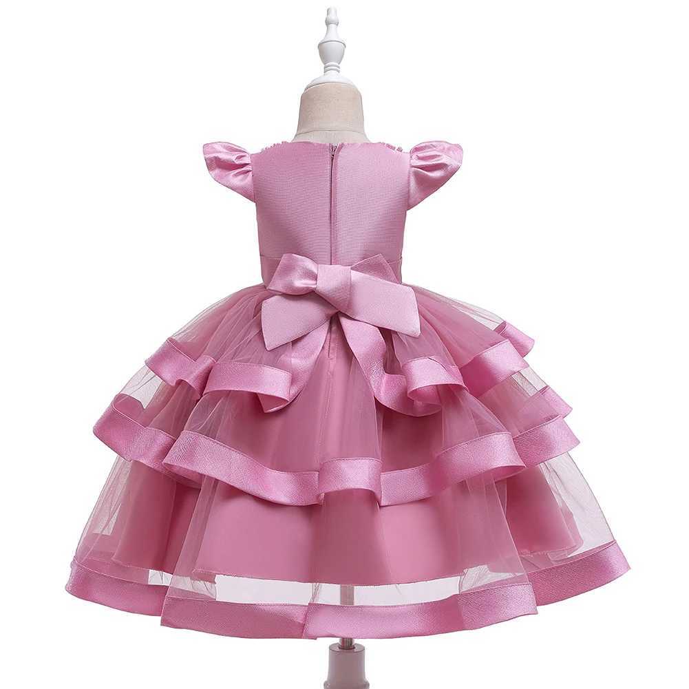 5701 Pink Elegant Party Beaded Dress for Girls Fluffy Cake Dress Suitable for Childrens Birthdays Z250904