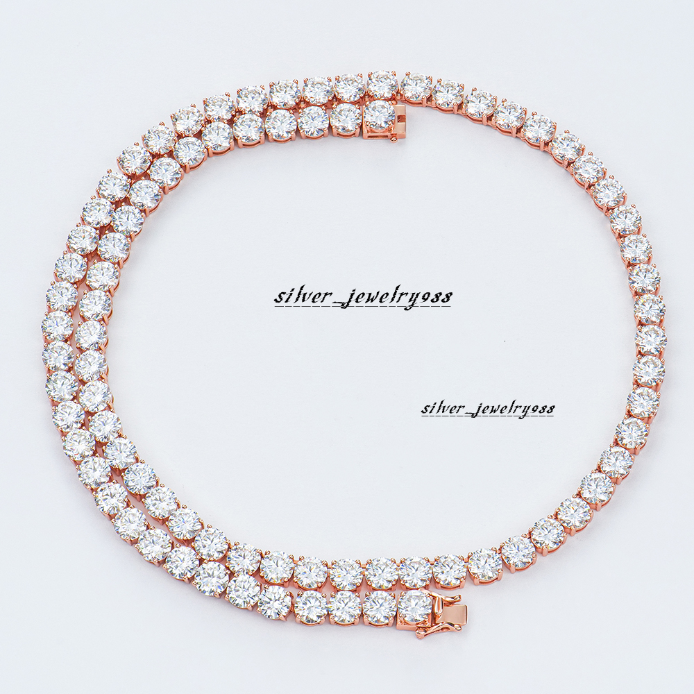 Wholesale Hiphop Jewelry 6mm 925 Sterling Silver Rose Gold Plated Tennis Link Chain Round Brilliant Cut Moissanite Necklace