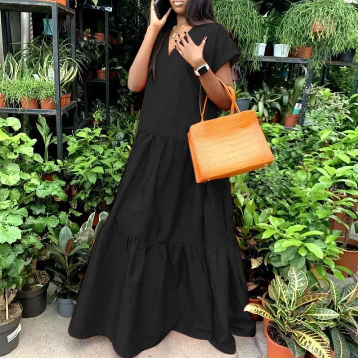 G831Women's plus size women's summer new fashion sexy short-sleeved dress long skirt