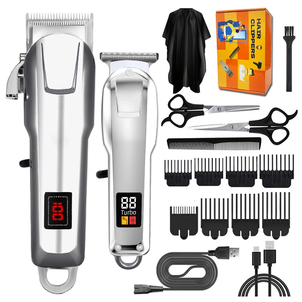 Cordless Electric Hair Clippers for MenProfessional Barber and Trimmers Set Cutting Kit with LED Display 250825