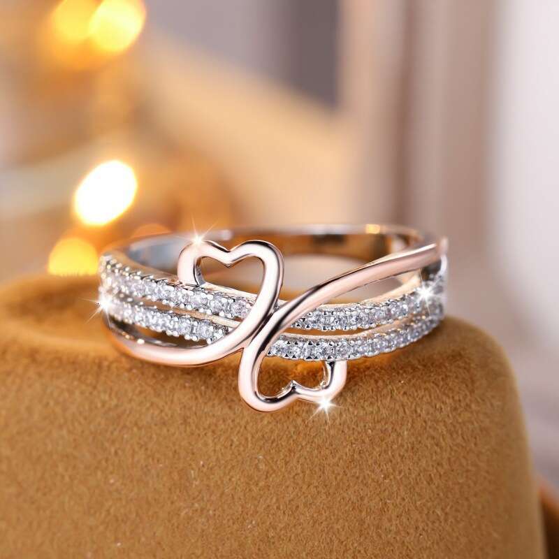 New Two-Tone Heart Irregular Ring - Simple Personality Niche Jewelry with CZ Stones, Stackable Statement Ring for Women