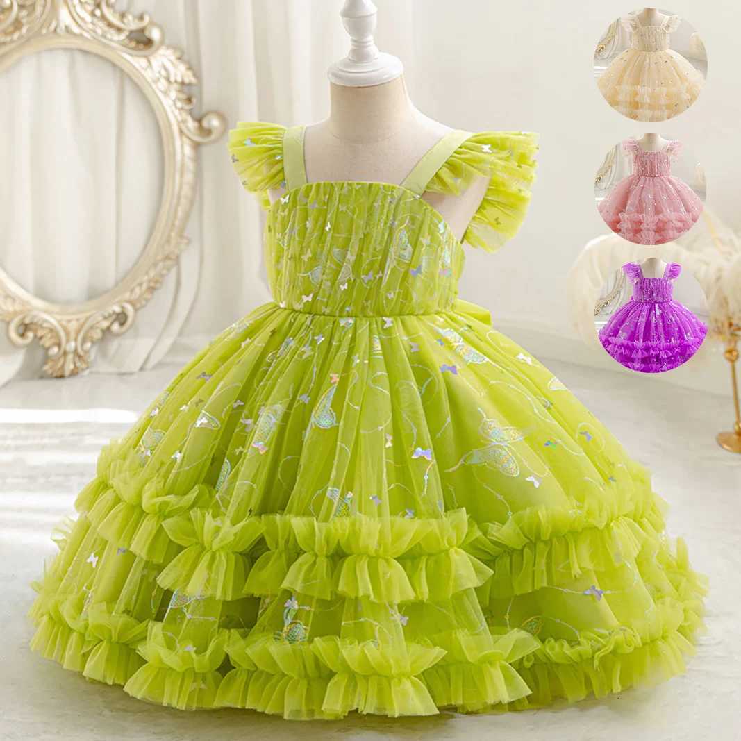Fashion Kids Dresses For Girls Lace Mesh Short Sleeve Party Dress For Kids Girl Summer Princess Birthday Dresses 0-5 Years Z250904
