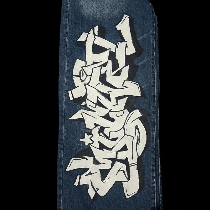 Y2K Vintage Distressed Jeans White Graffiti Patch n Loose Fashion Men Women Casual Comfortable High Waist Streetwear 250823