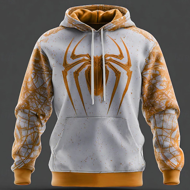 Stylish Men's American Streetwear Hooded Sweatshirt Featuring Eye-Catching Spider Pattern - Choose from Various Color Options