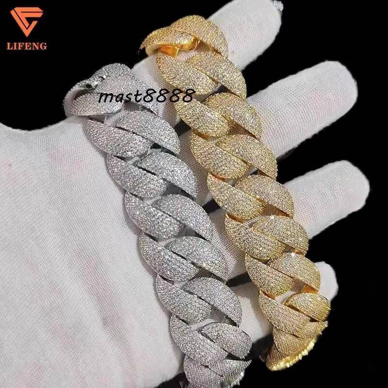 Custom 20mm 5Rows 925 Sterling Silver Gold Plated Cuban Link Chain Mens Full Iced Hip Hop Diamond Moissanite Fine Necklaces