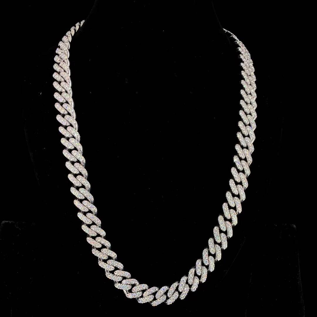 Heavy S925 Silver Cuban Link Chain 10mm16mm Wide Big Size Moissanite Necklace for Men Mossanite Hip Hop Jewelry