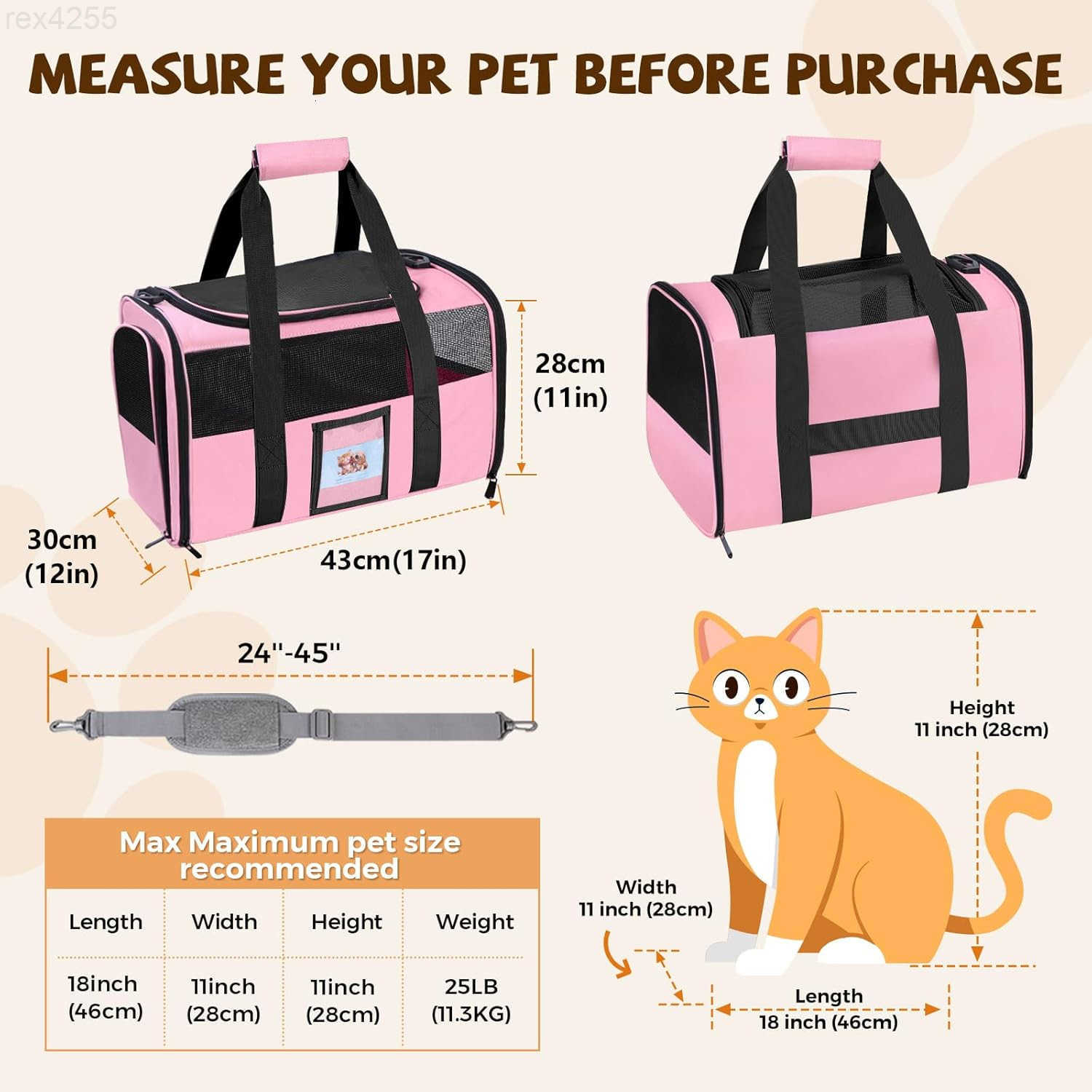 Cat Carrier Dog Carrier for Small Dog Medium CatsPet Travel Bag Puppies up to 15 LbsTSA Airline Approved Cat Carrier SoftW250904