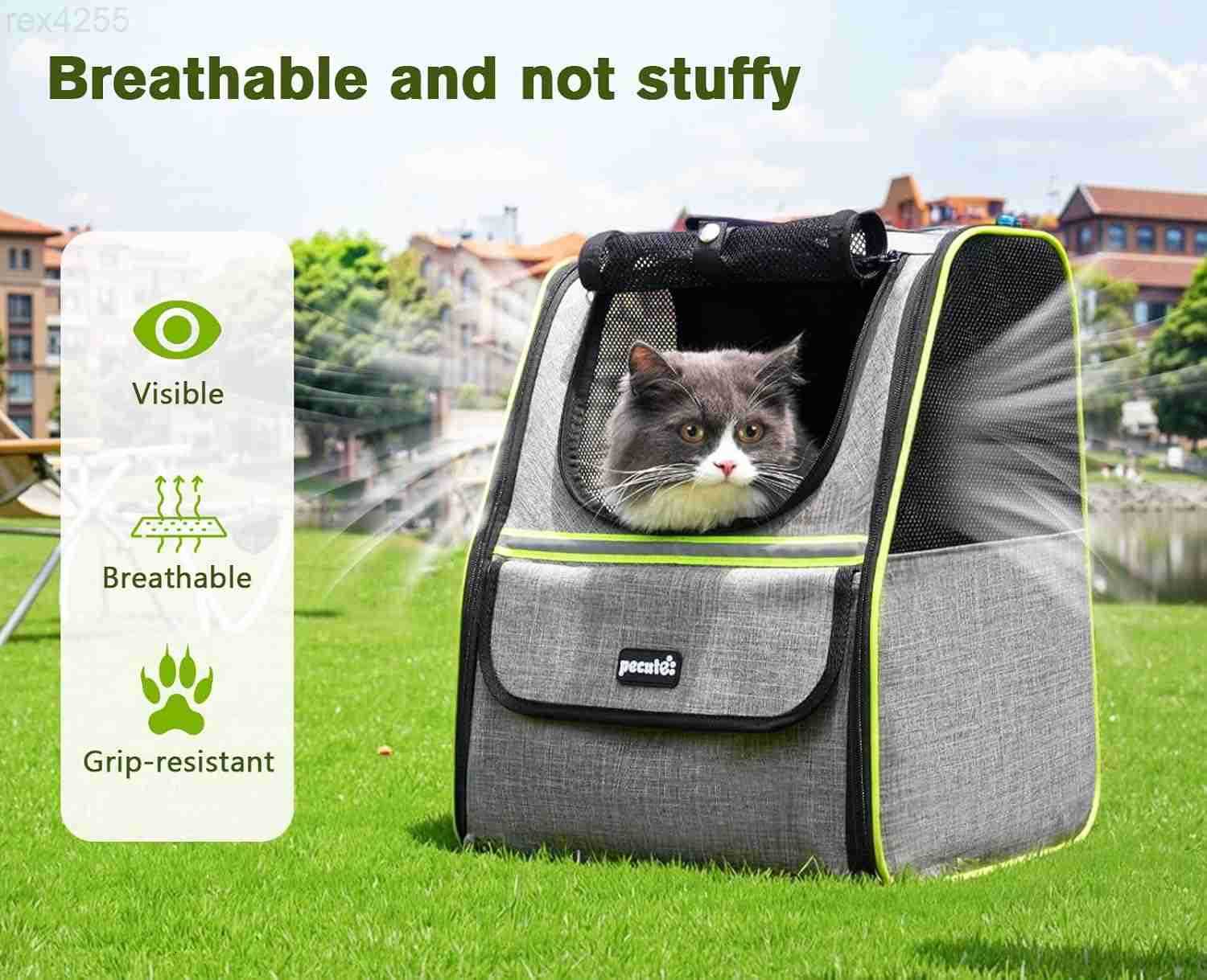 Cat Backpack Carrier for Travel Hiking Breathable Pet Carrier Backpack with Storage Pockets Small Dog Carrier Bag for Outdoor Walking Bike Riding Vet 