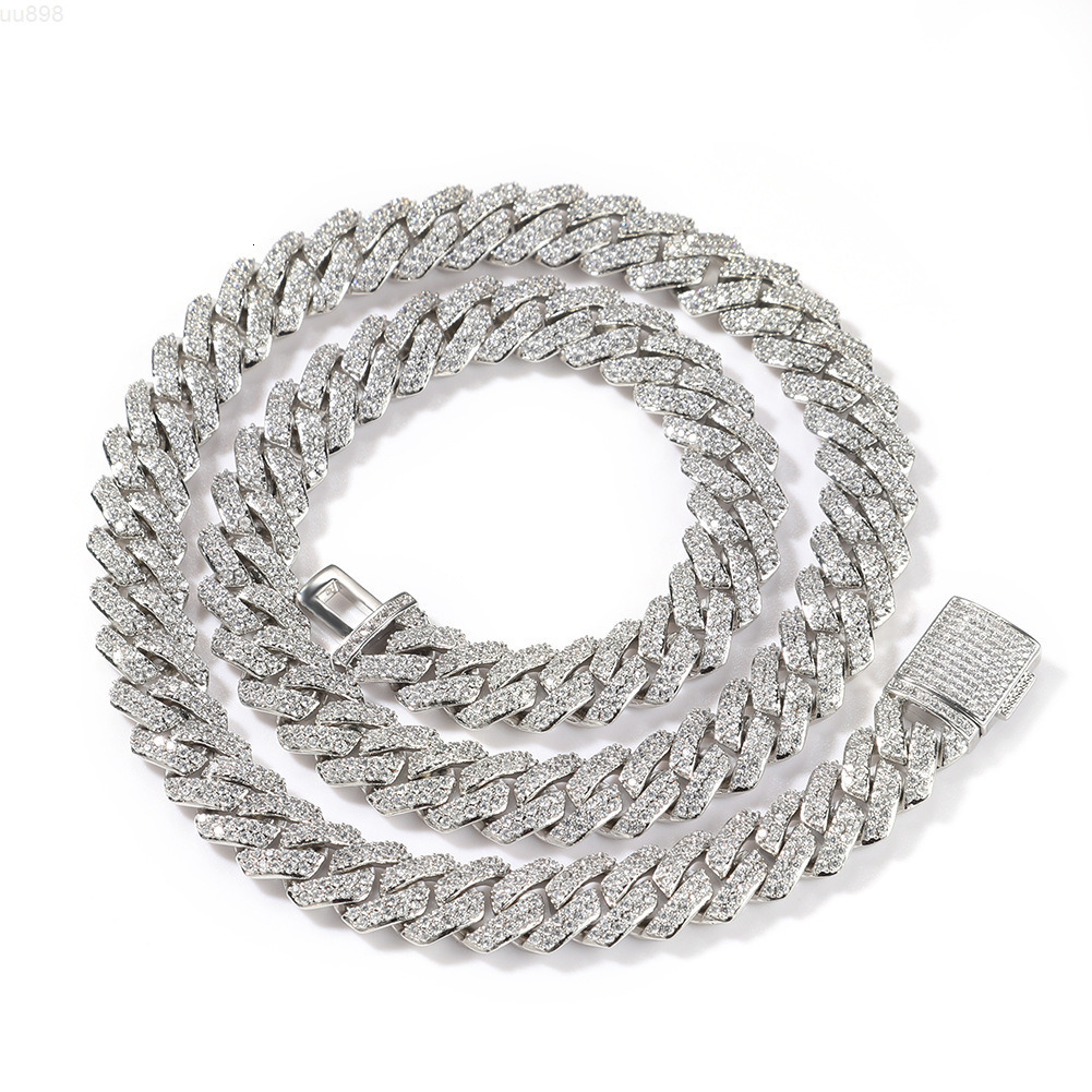 Hip Hop 10mm Miami Cuban Link Necklace Iced Out Lad Diamond Bling Prong Cuban Chain