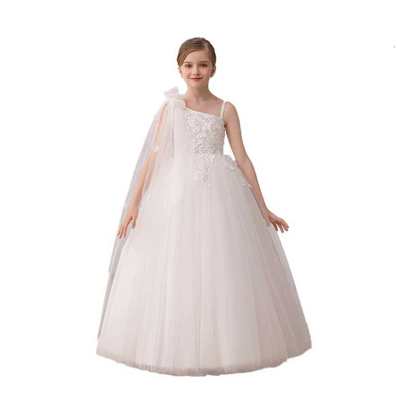 Summer New Girls Slanted Shoulder Embroidered Dress Birthday Lace Pong Princess Dress Piano Performance Dress Z250904
