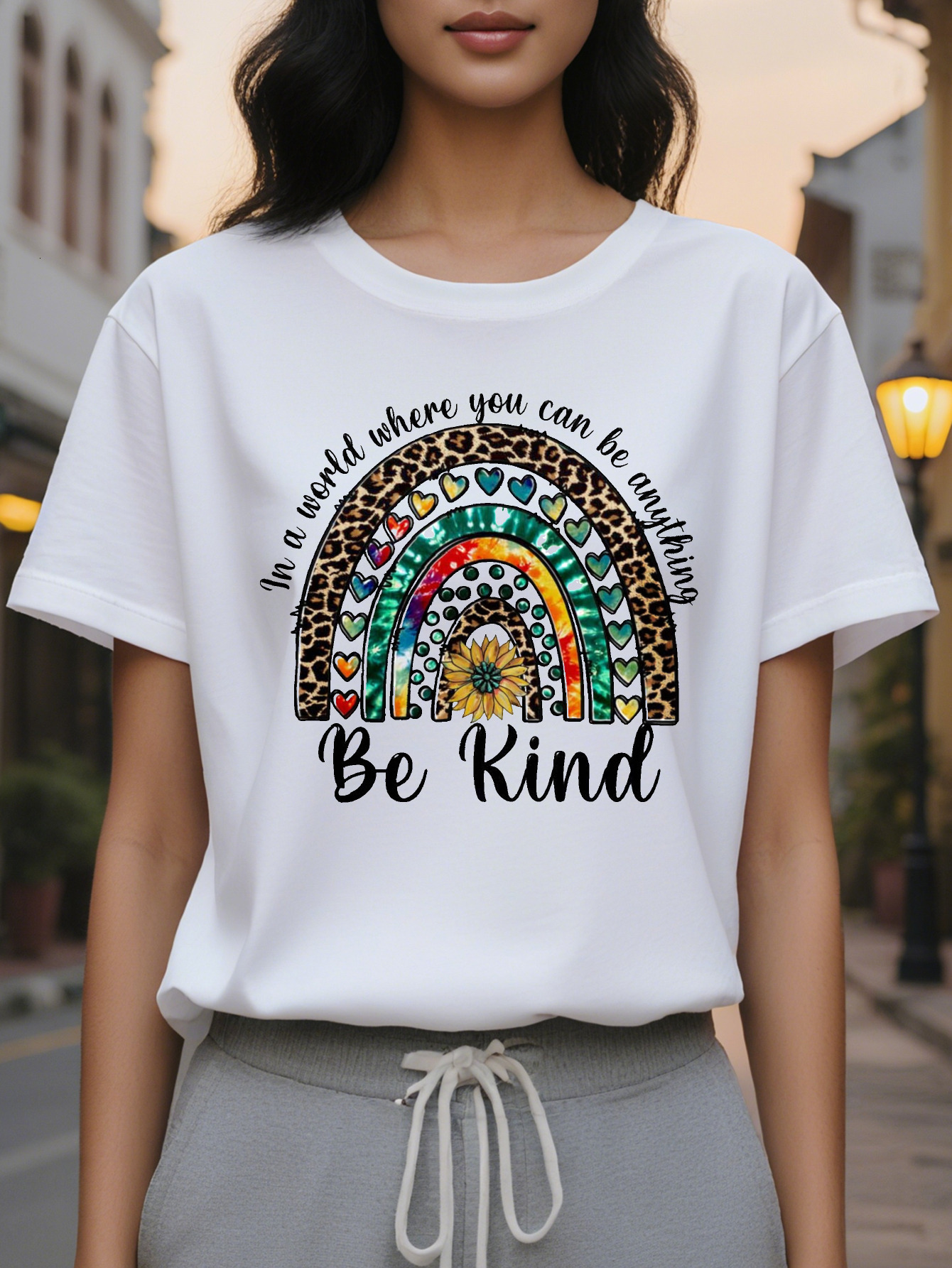 Ladies White Be Kind Sleeve T-Shirt Inspirational Quote Autumn and Winter Daily Casual Formal Wear Dual Purpose
