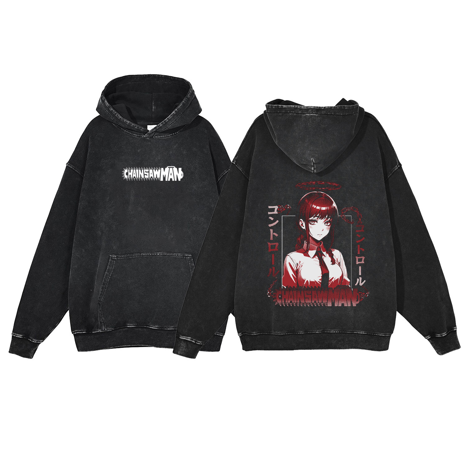 440g Heavyweight Washed Vintage Chainsaw Man Cartoon Anime Street Retro Cotton Hoodie Streetwear Hoodie - VT1558