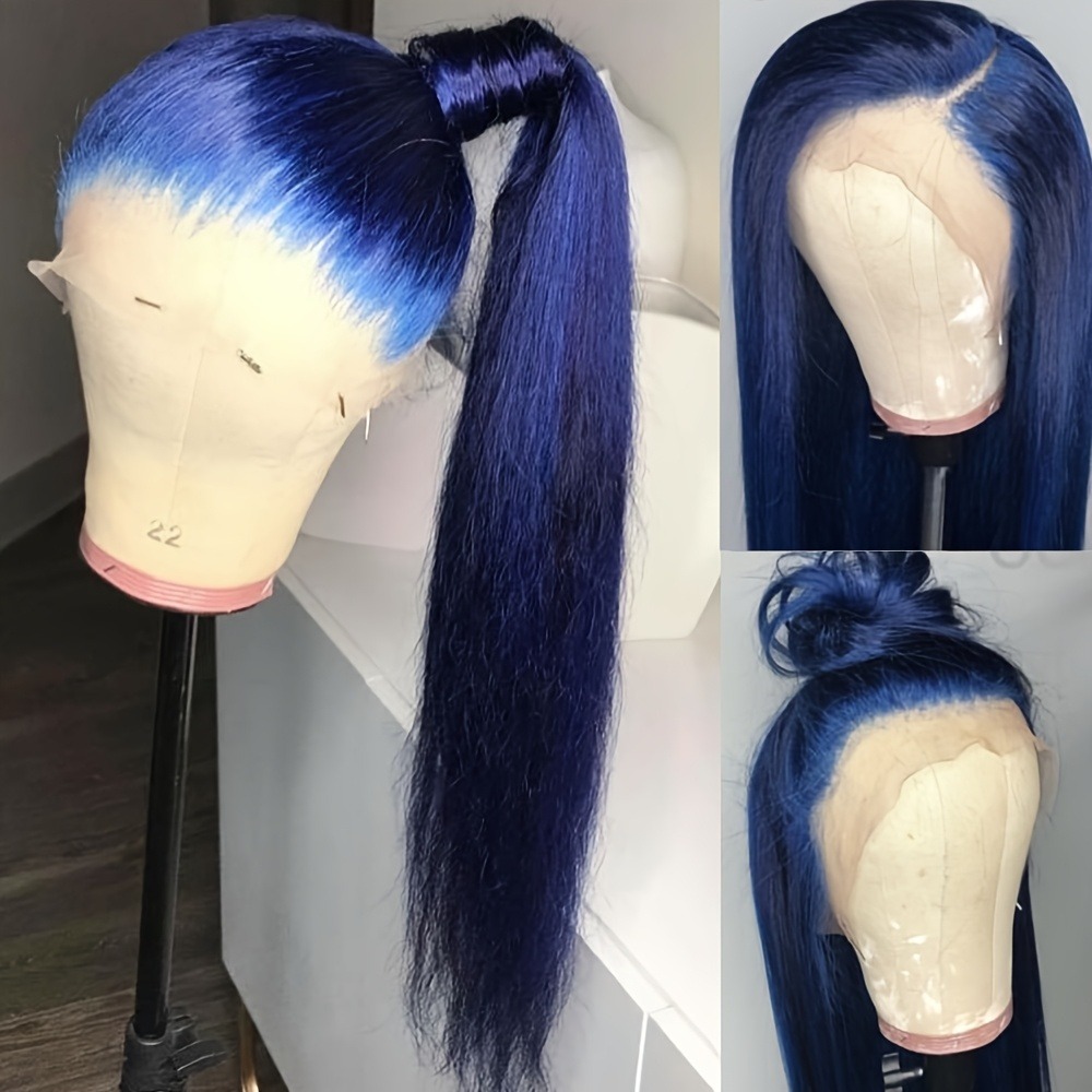 Midnight Blue Wig 13x6 Lace Front Glueless Wigs Human Hair 13x4 Ready To Wear Straight Lace Frontal Wig PrePlucked Lace Closure Wig Synthetic For Wome