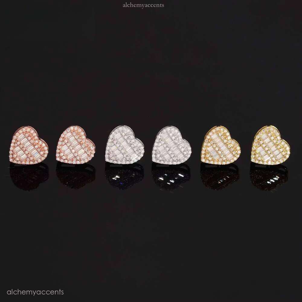 Elegant Classic Sterling Sier Special Heart Stud Earrings Inlaid With Rectangle Moissanite for Women and Men