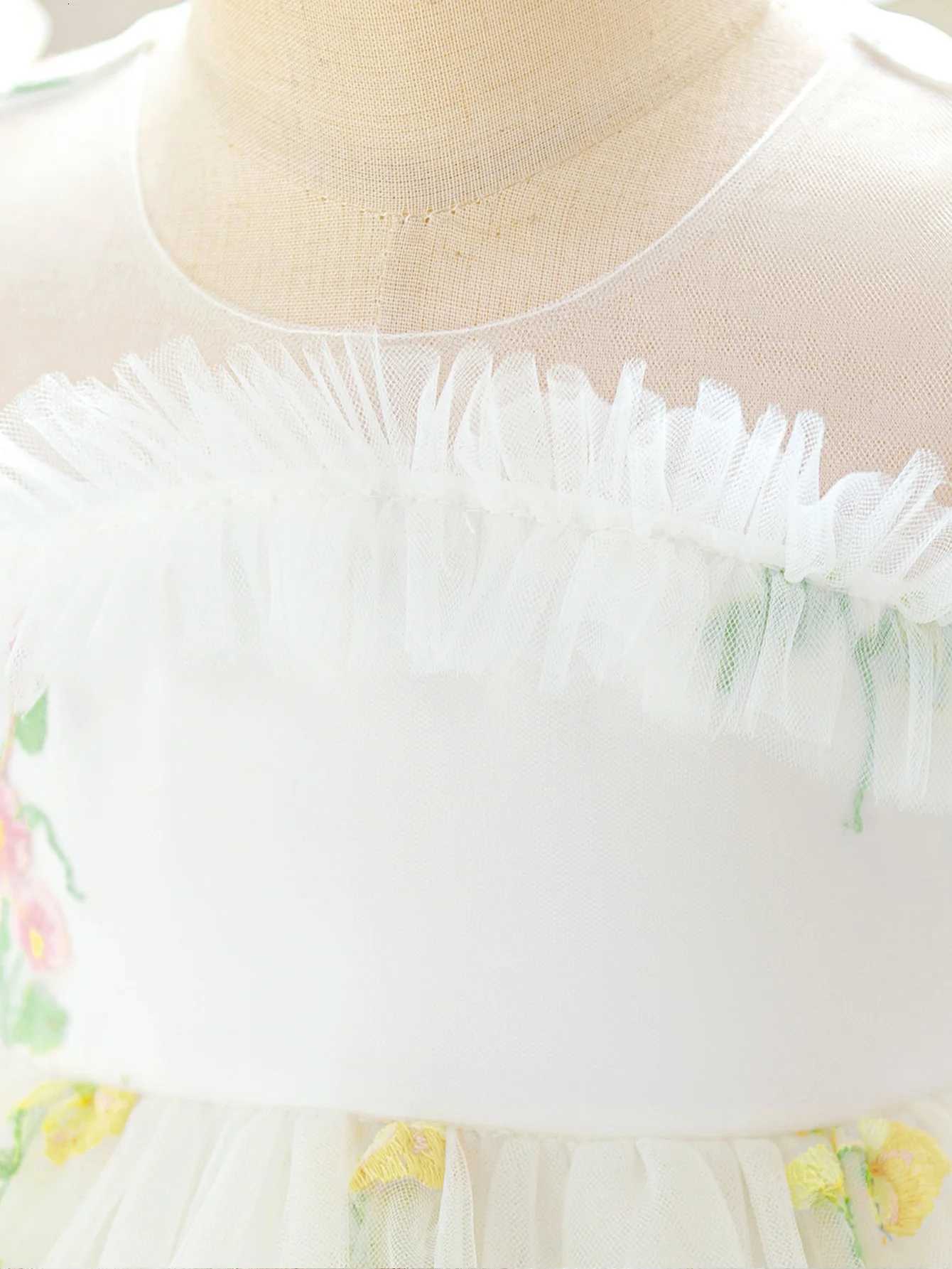 Toddler Embroidery Flower Baptism Party Baby Girl Dress Elegant 1 Yrs Birthday Princess Prom Dress Girl Wedding Bridesmaid Gown Z250904