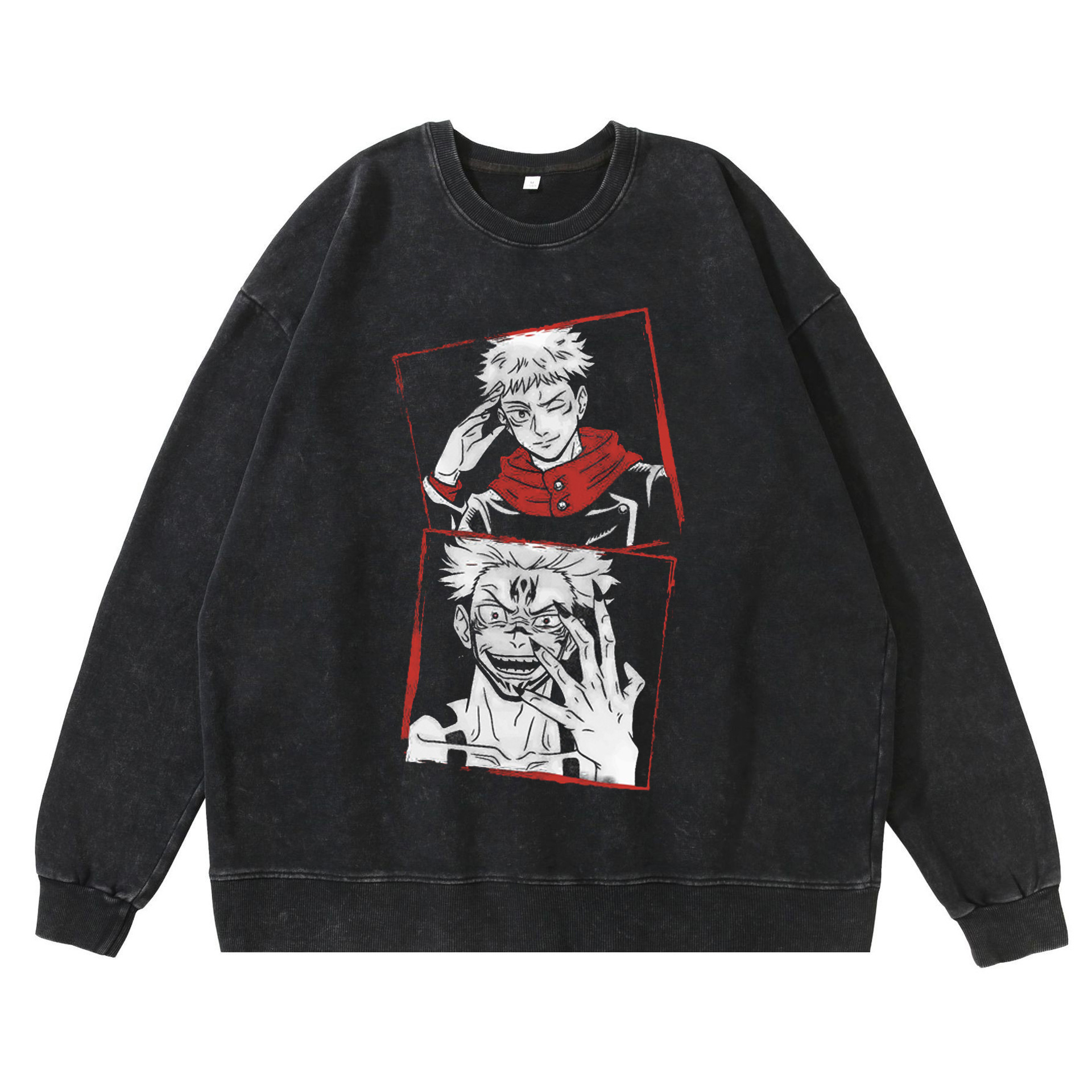 New Washed Vintage Dark-Themed Jujutsu Kaisen Anime Print Street Retro Hoodie Streetwear Crewneck Hoodie - TT8072