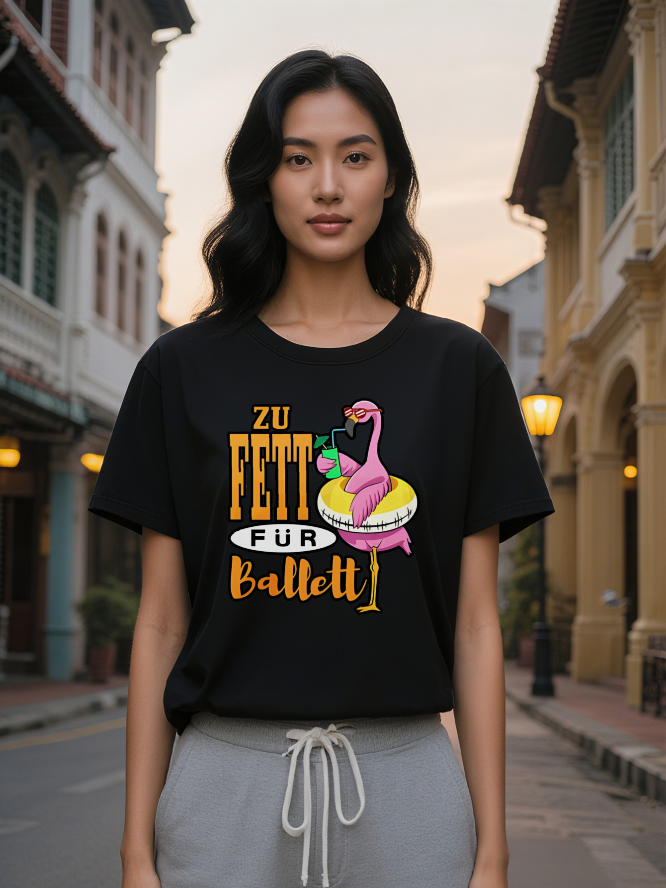 2024 Casual Crew Neck T-Shirt with Flamingo Glasses Print ZU FETT FUR BALLET Graphic Lightweight Summer Tee Perfect Gift