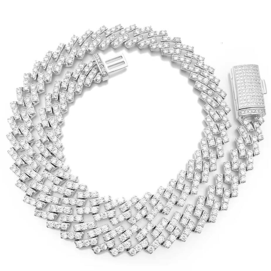 High Quality 925 Silver 14K White Gold Necklace Chain VVS Moissanite Diamond Iced Out Hip Hop Style Cuban Chain IGI Certified