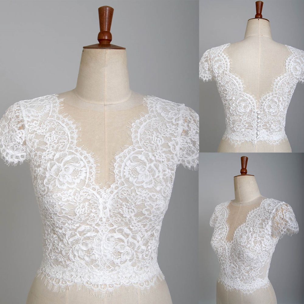 Fashion Wedding Lace Wraps Jackets Short Sleeves V-neck Bridal Custom Made Lace Wedding Accessories Customized