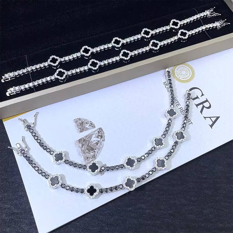 New Design Pass Test 3mm 925 Sterling Silver Luxury Hip Hop Jewelry Moissanite Diamond Four Cleef Clover Tennis Chain Bracelets