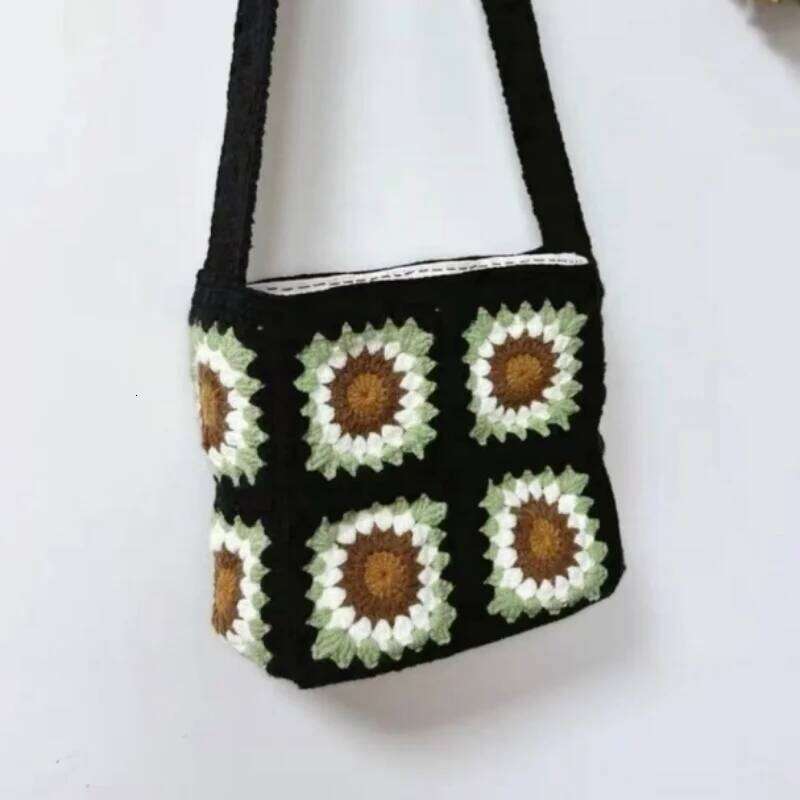 Handwoven small floral crossbody phone key storage shopping carry on bag, lightweight lining, shoulder bag