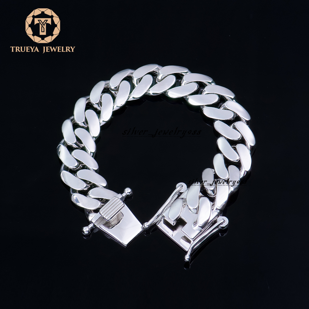 Hip Hop Plain Cuban Bracelets Polished 925 Sterling Silver Arc Style 14mm 18mm 8in Cuban Link Chain Bracelets for Youngster
