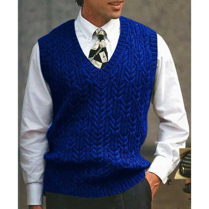 American Vintage Dough Twists Jacquard Knitwear Vneck Sweaters Autumn Winter Men Casual Warm VestXJ250904
