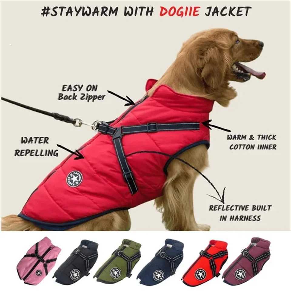 Large Pet Dog et With Harness Winter Soft Warm Dog Clothes Labrador French Bulldog Waterproof Coat Outfit Vest For Dogs W250904